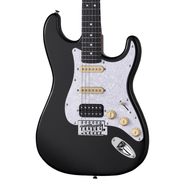 MOOER MSC10 ST-STYLE ELECTRIC GUITAR (BLACK/WHITE SCRATCH PLATE)