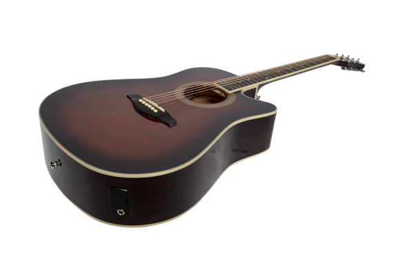 Martinez '41 Series' Dreadnought Acoustic Guitar. Cut-away Gloss Finish (Gloss Brown Burst)