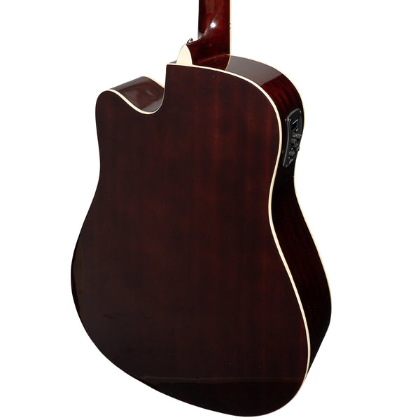 Martinez '41 Series' Dreadnought Acoustic Guitar. Cut-away Gloss Finish (Gloss Brown Burst)