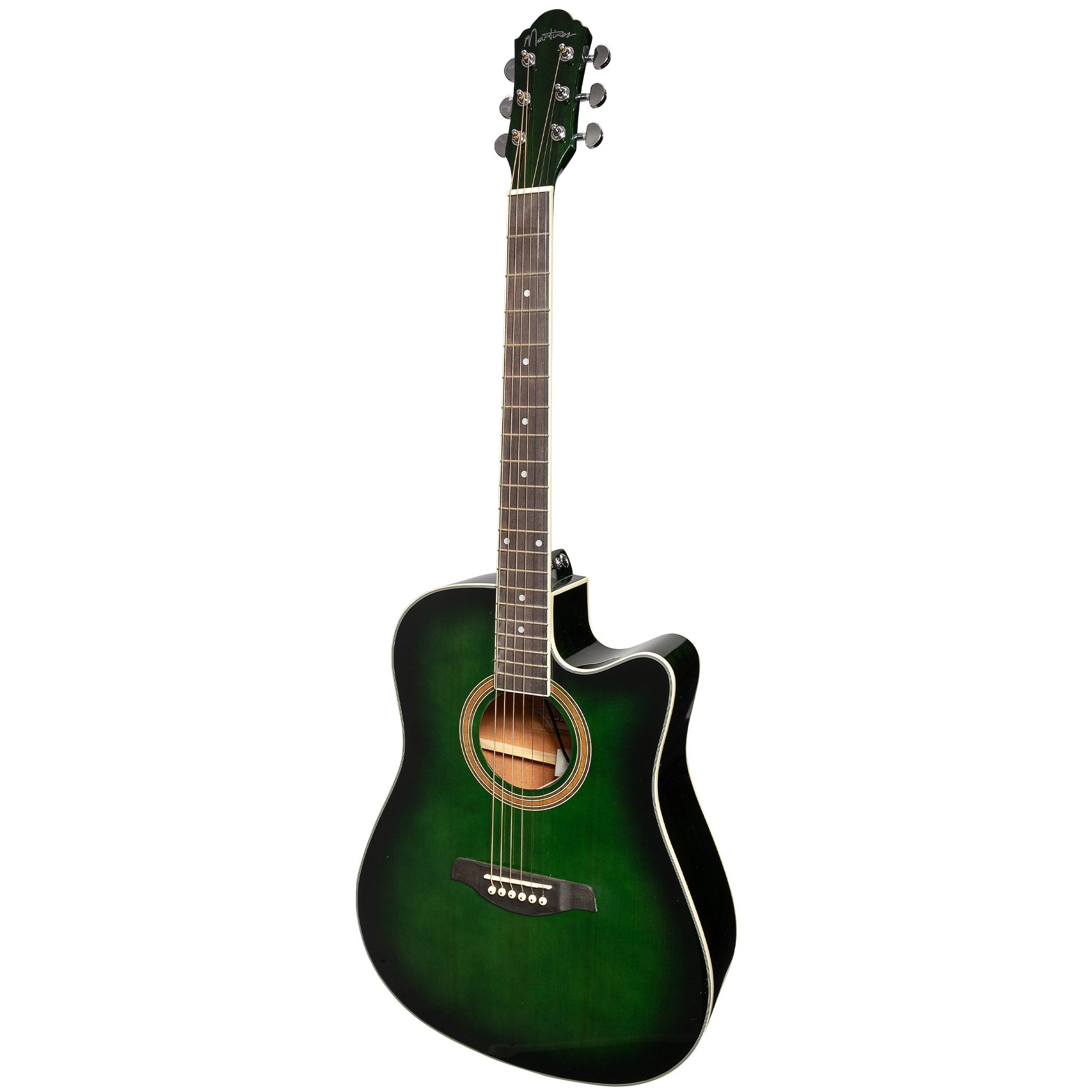 Martinez '41 Series' Dreadnought Acoustic Guitar. Cut-away Gloss Finish (Gloss Green Burst)