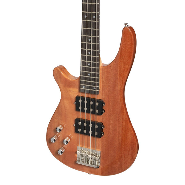 Casino '24 Series' Left Handed Mahogany Tune-Style Electric Bass Guitar and 15 Watt Amplifier Pack (Natural Gloss)