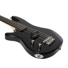 Casino '24 Series' Left Handed Short Scale Tune-Style Electric Bass Guitar and 15 Watt Amplifier Pack (Black)