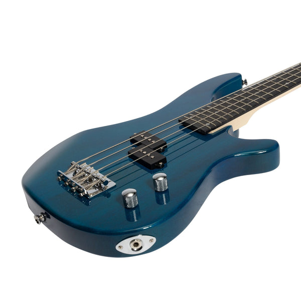 Casino '24 Series' Short Scale Tune-Style Electric Bass Guitar Set (Transparent Blue)