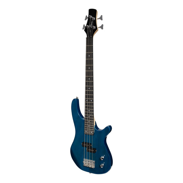 Casino '24 Series' Short Scale Tune-Style Electric Bass Guitar and 15 Watt Amplifier Pack (Transparent Blue)