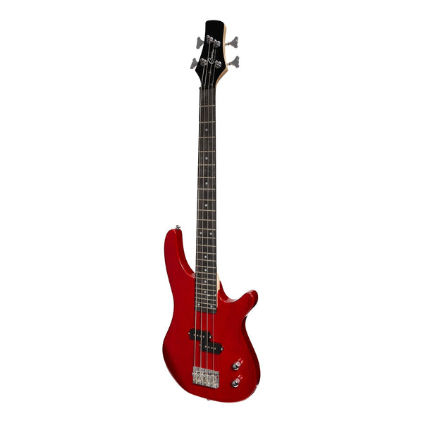 Casino '24 Series' Short Scale Tune-Style Electric Bass Guitar and 15 Watt Amplifier Pack (Transparent Wine Red)