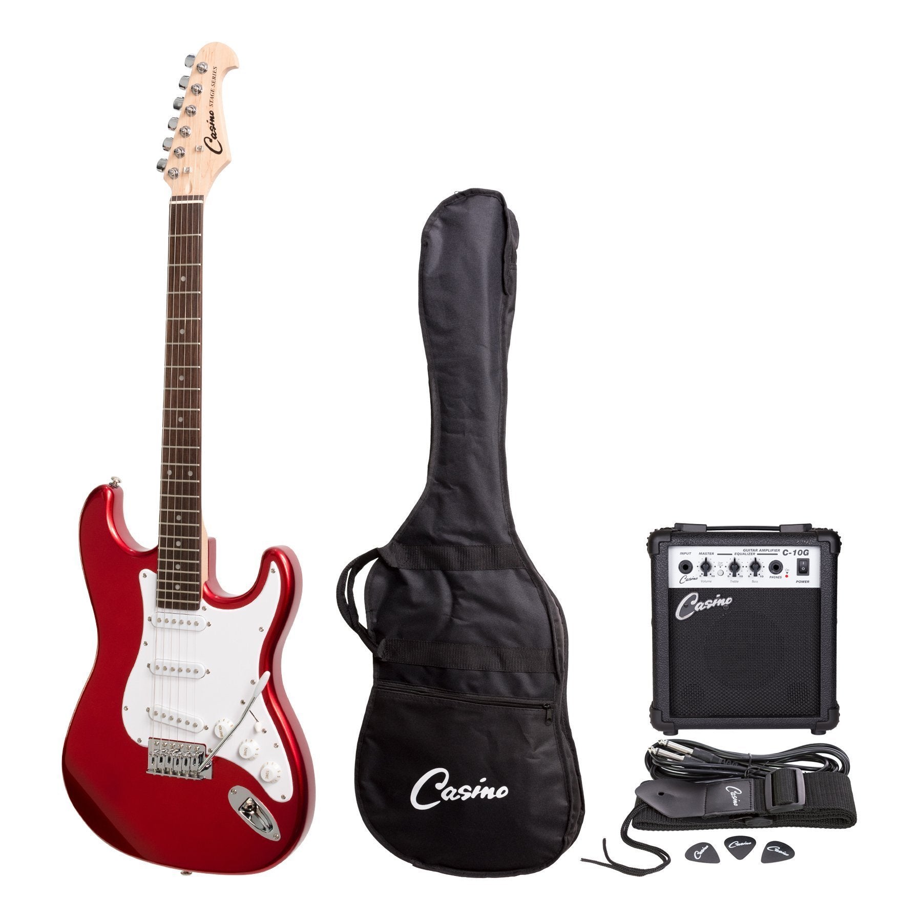 Casino ST-Style Electric Guitar and 10 Watt Amplifier Pack (Candy Apple Red)-CP-E5-CAR