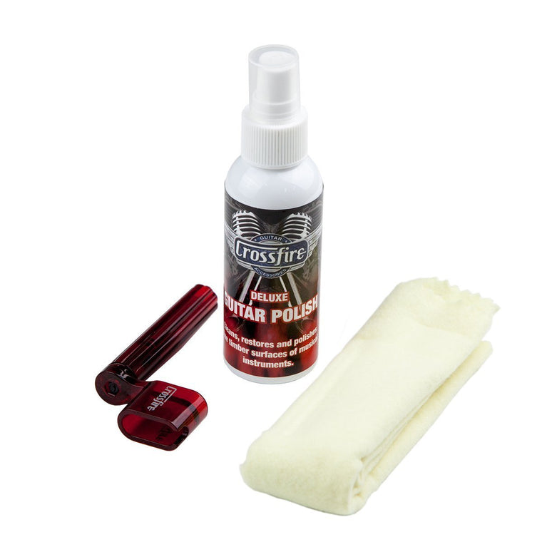 Crossfire Guitar Polish Kit (Polish, Polish Cloth & String Winder)