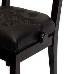 Crown Deluxe Tufted Height Adjustable Piano Stool with Back Support (Black)