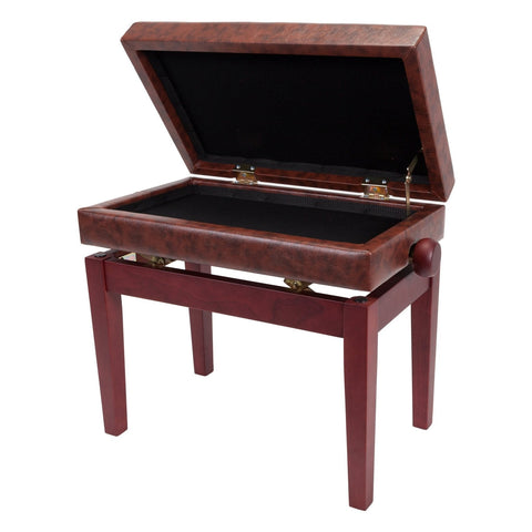 Crown Deluxe Tufted Height Adjustable Piano Stool with Storage Compartment (Mahogany)