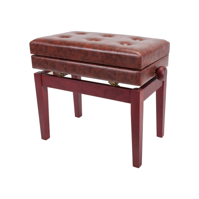 Crown Deluxe Tufted Height Adjustable Piano Stool with Storage Compartment (Mahogany)