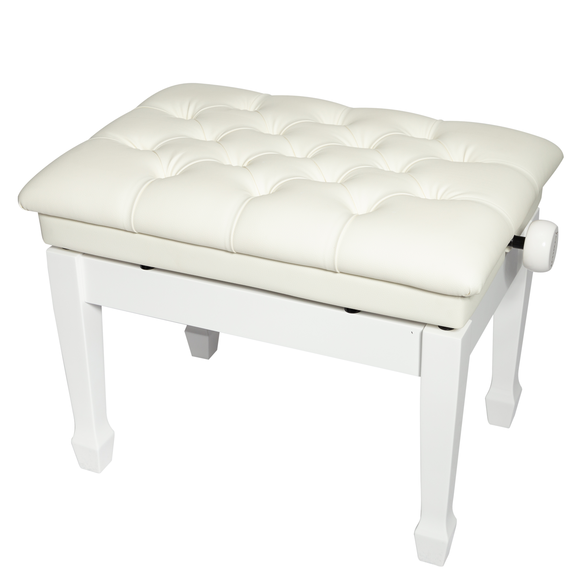 Crown Deluxe Tufted Hydraulic  Height Adjustable Piano Bench (White)