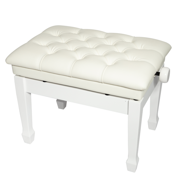 Crown Deluxe Tufted Hydraulic  Height Adjustable Piano Bench (White)