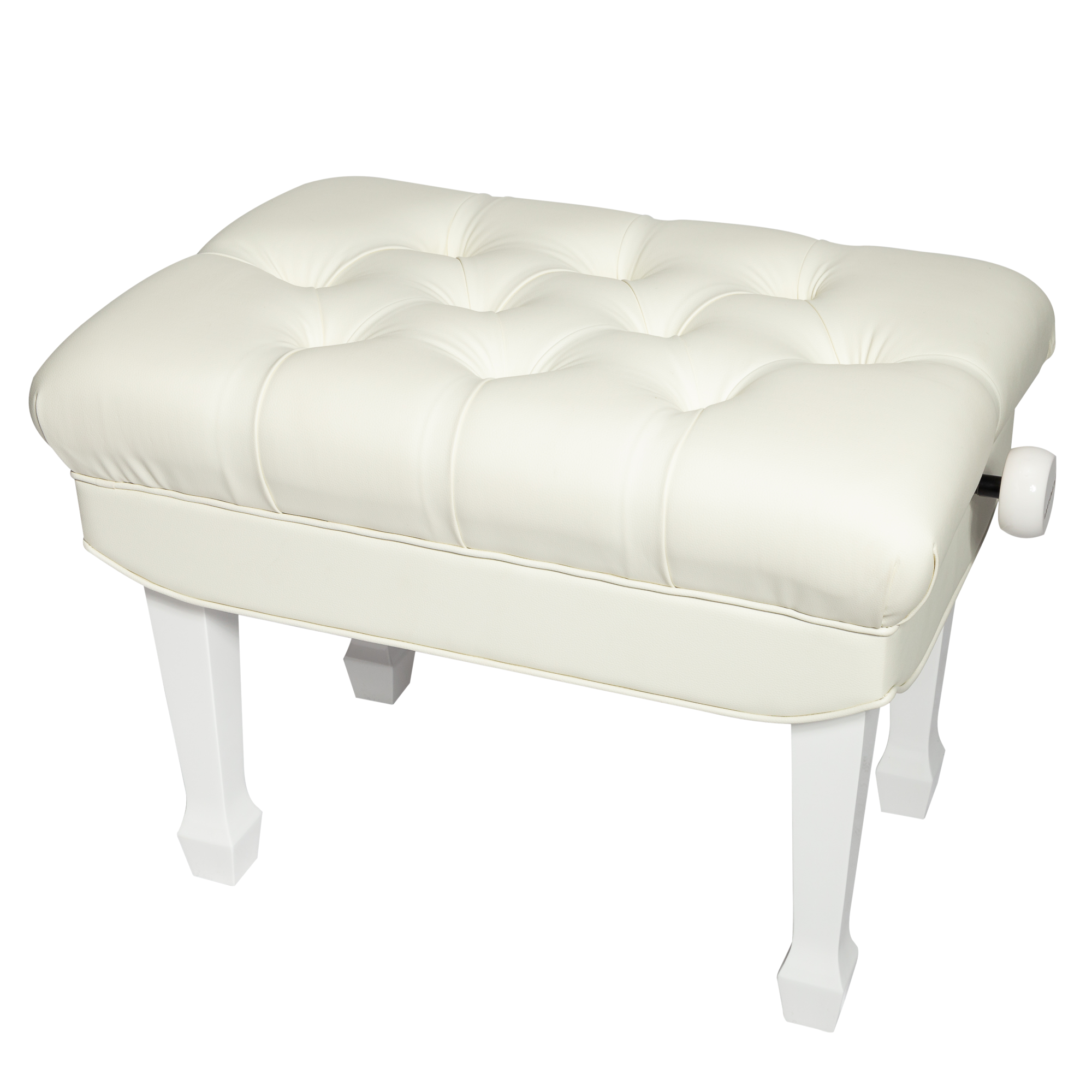 Crown Premium Skirted & Tufted Hydraulic Height Adjustable Piano Bench (White)