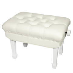 Crown Premium Skirted & Tufted Hydraulic Height Adjustable Piano Bench (White)