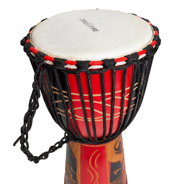 Drumfire 'Majestic Series' 10" Natural Hide Traditional Rope Djembe (Red)