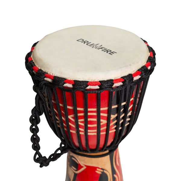 Drumfire 'Majestic Series' 8" Natural Hide Traditional Rope Djembe (Red)