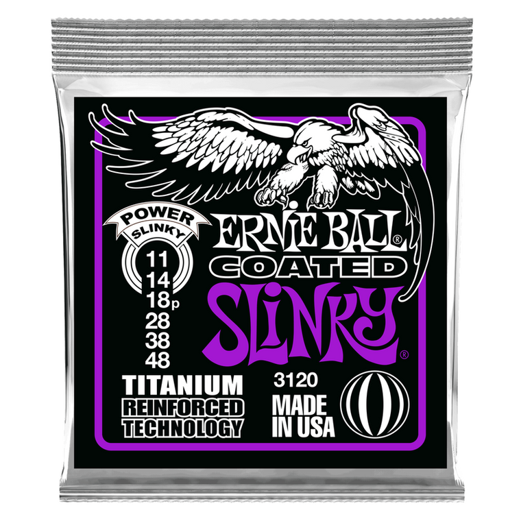 Ernie Ball 3120 Power Slinky Coated Titanium Reinforced Nickel Wound Electric Guitar Strings (11-48)