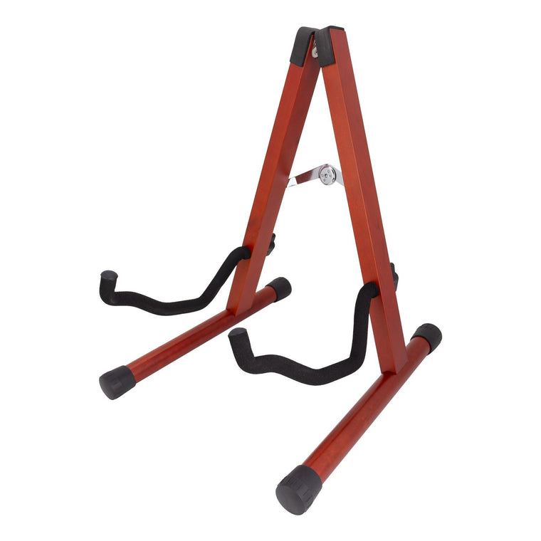 Fretz 'Woodie 5' Wooden Folding A-Frame Acoustic and Electric Guitar Stand (Red Stain)