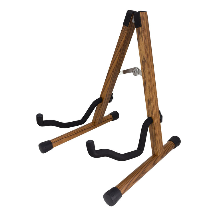 Fretz 'Woodie 5' Wooden Folding A-Frame Acoustic and Electric Guitar Stand (Zebrawood)