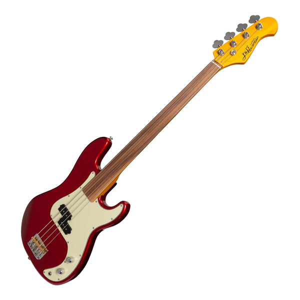 J&D Luthiers 4-String PB-Style Fretless Electric Bass Guitar (Crimson)