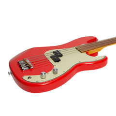 J&D Luthiers 4-String PB-Style Fretless Electric Bass Guitar (Red)