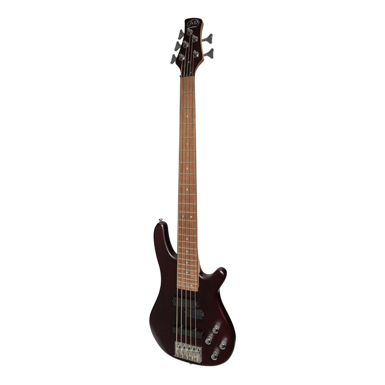 J&D Luthiers 5-String T-Style Contemporary Active Electric Bass Guitar (Satin Brown Stain)