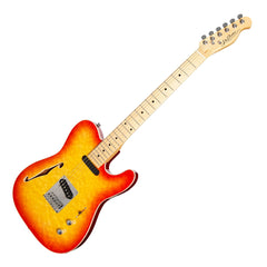 J&D Luthiers Flame Maple Thinline TE-Style Electric Guitar (Cherry Sunburst)