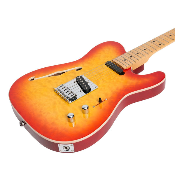 J&D Luthiers Flame Maple Thinline TE-Style Electric Guitar (Cherry Sunburst)