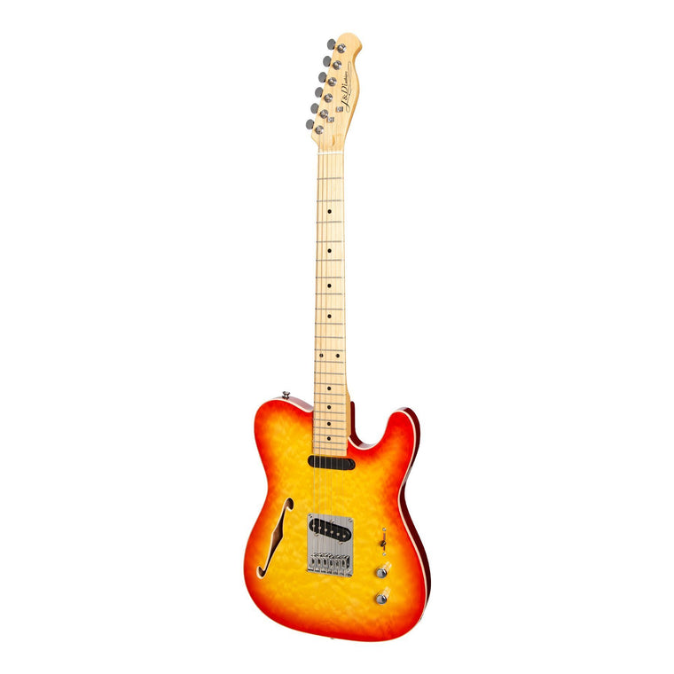 J&D Luthiers Flame Maple Thinline TE-Style Electric Guitar (Cherry Sunburst)