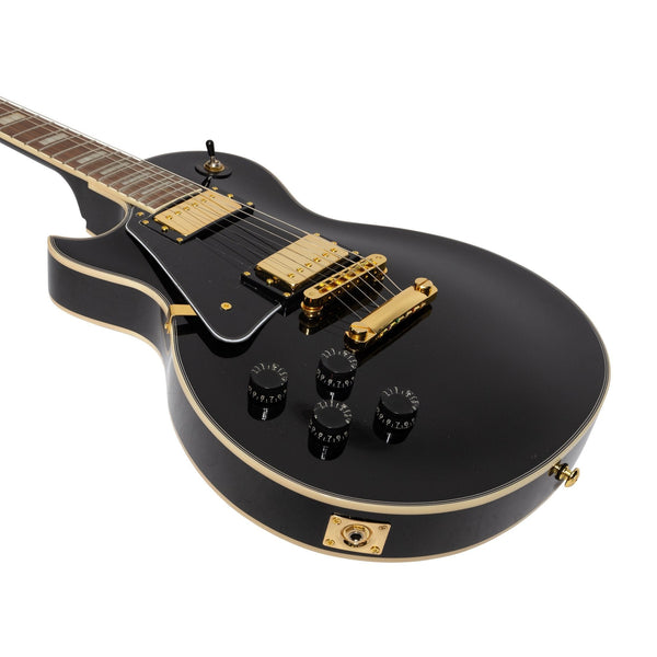 J&D Luthiers Left Handed LP-Custom Style Electric Guitar (Black)