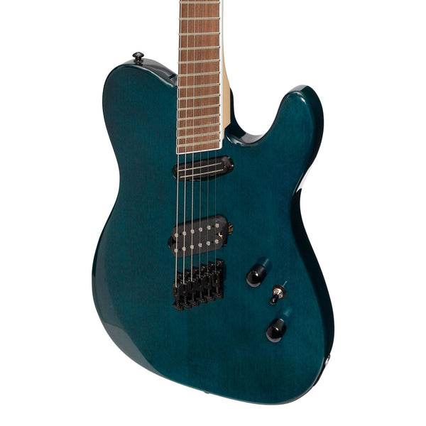 J&D Luthiers TF60 Contemporary 'TL' Style Multi-Scale Electric Guitar (Transparent Blue)