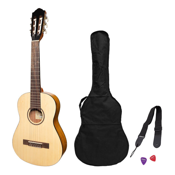 Martinez 1/2 Size Student Classical Guitar Pack with Built In Tuner (Spruce/Koa)-MP-12T-SK