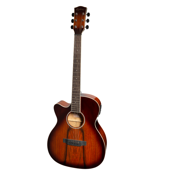 Martinez '31 Series' Daowood Small Body Left Handed Acoustic-Electric Cutaway Guitar (African Brownburst)