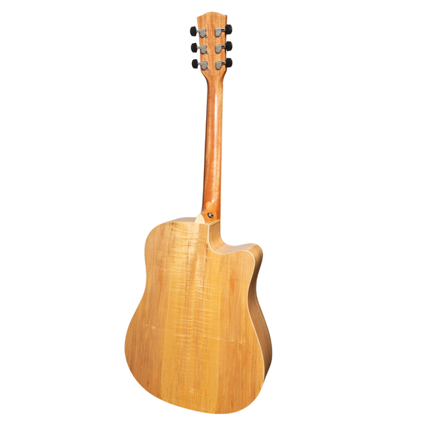 Martinez '31 Series' Spalted Maple Acoustic-Electric Dreadnought Cutaway Guitar Left Handed (Natural Gloss)