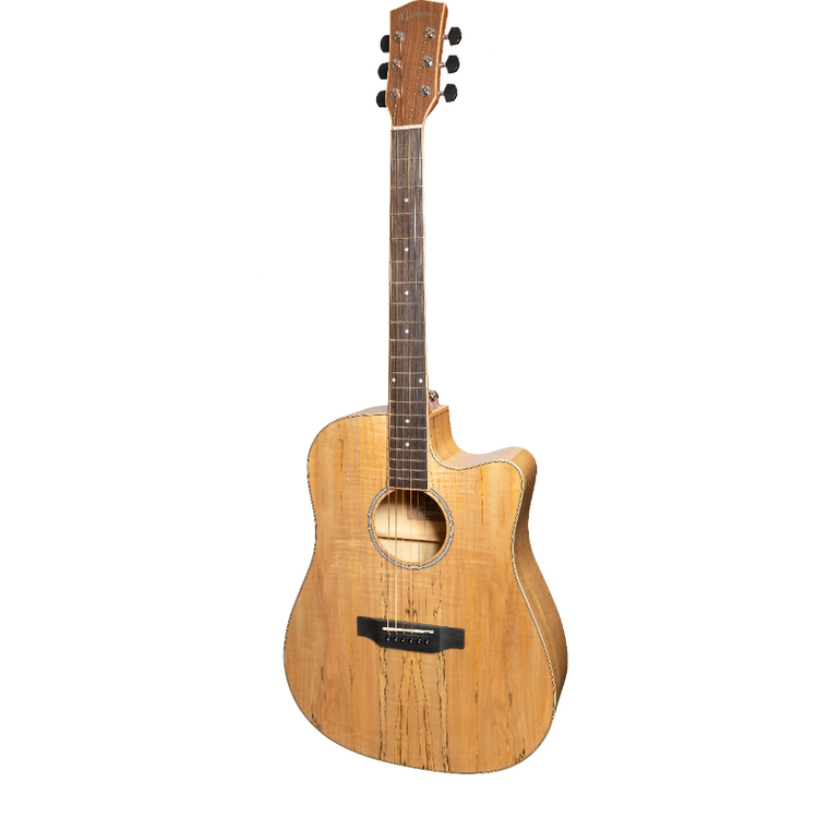 Martinez '31 Series' Spalted Maple Acoustic-Electric Dreadnought Cutaway Guitar (Natural Gloss)