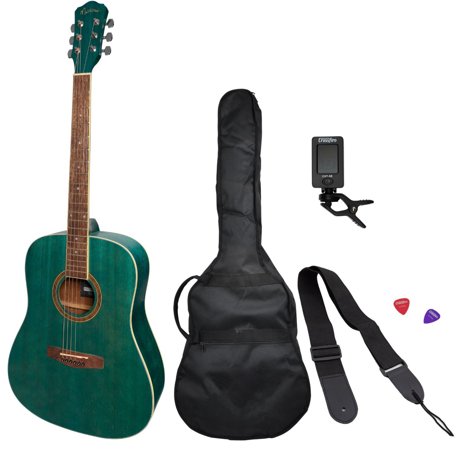 Martinez '41 Series' Dreadnought Acoustic Guitar Pack (Teal Green)