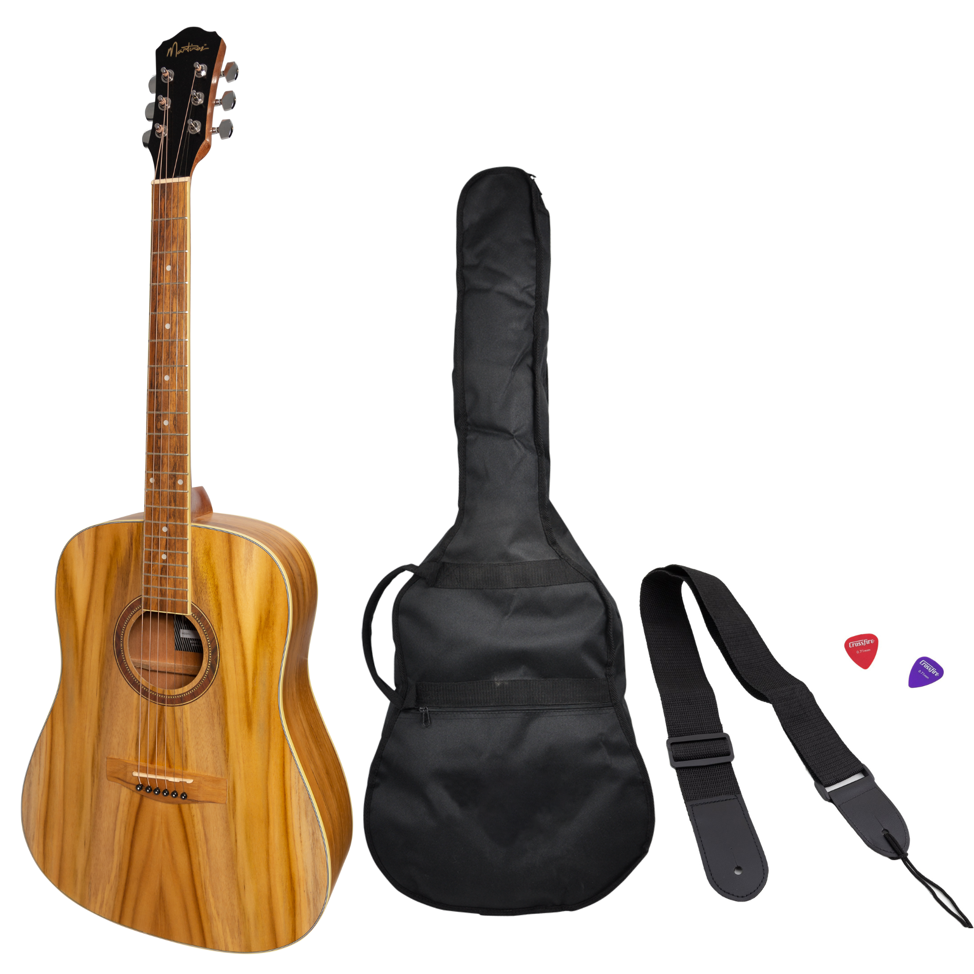 Martinez '41 Series' Dreadnought Acoustic Guitar Pack with Built-in Tuner (Jati-Teakwood)