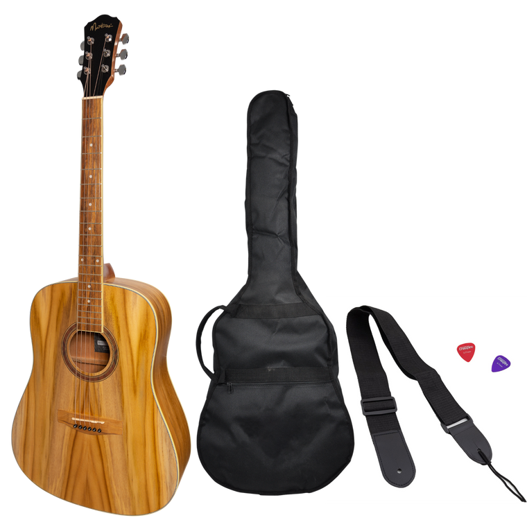 Martinez '41 Series' Dreadnought Acoustic Guitar Pack with Built-in Tuner (Jati-Teakwood)