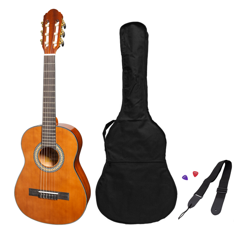 Martinez G-Series 3/4 Size Student Classical Guitar Pack with Built In Tuner (Natural-Gloss)