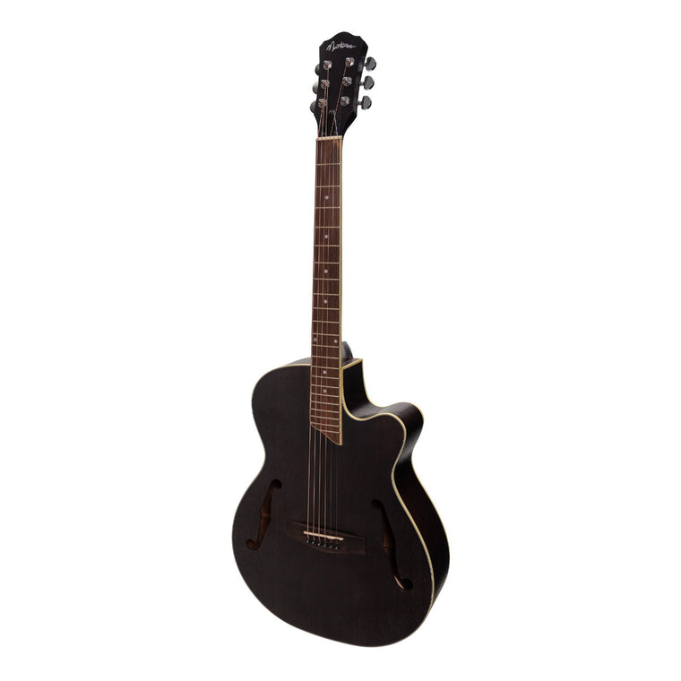 Martinez Jazz Hybrid Acoustic-Electric Small Body Cutaway Guitar (Black)