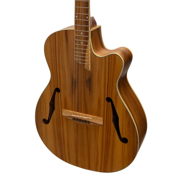 Martinez Jazz Hybrid Acoustic Small Body Cutaway Guitar (Jati-Teakwood)