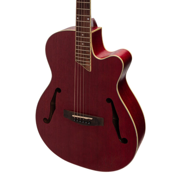 Martinez Jazz Hybrid Acoustic Small Body Cutaway Guitar (Red)