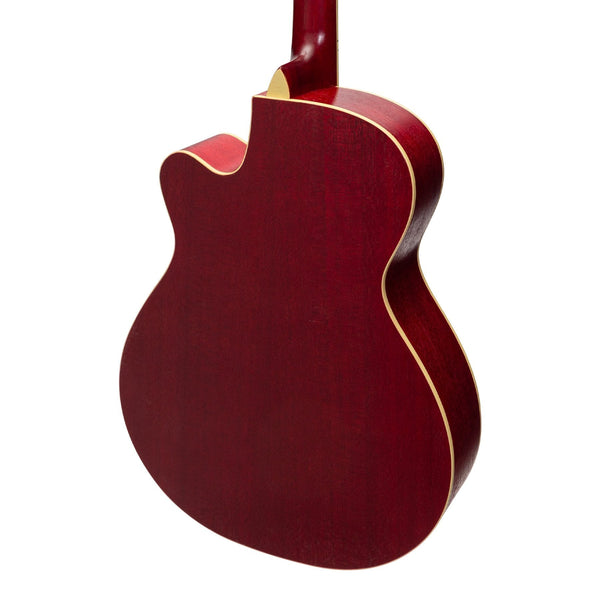 Martinez Jazz Hybrid Acoustic Small Body Cutaway Guitar (Red)