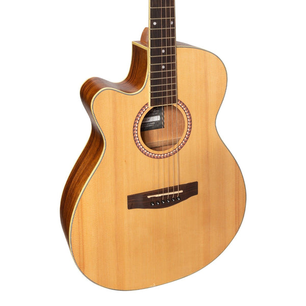 Martinez Left-Handed '41 Series' Folk Size Cutaway Acoustic-Electric Guitar Pack (Spruce/Rosewood)