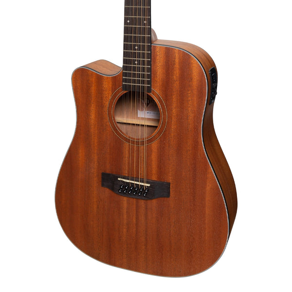 Martinez 'Natural Series' Left Handed Mahogany Top 12-String Acoustic-Electric Dreadnought Cutaway Guitar (Open Pore)