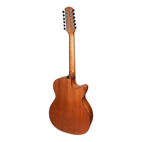 Martinez 'Natural Series' Left Handed Mahogany Top 12-String Acoustic-Electric Small Body Cutaway Guitar (Open Pore)