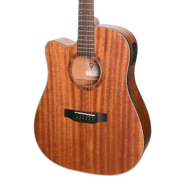 Martinez 'Natural Series' Left Handed Mahogany Top Acoustic-Electric Dreadnought Cutaway Guitar (Open Pore)