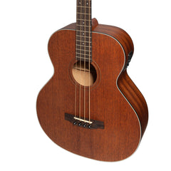 Martinez 'Natural Series' Left Handed Solid Mahogany Top Acoustic-Electric Bass Guitar (Open Pore)