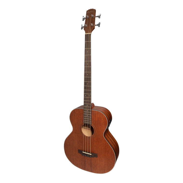 Martinez 'Natural Series' Left Handed Solid Mahogany Top Acoustic-Electric Bass Guitar (Open Pore)