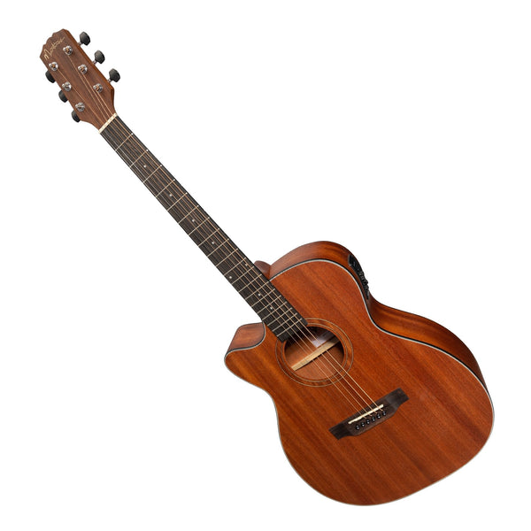 Martinez 'Natural Series' Left Handed Solid Mahogany Top Acoustic-Electric Small Body Cutaway Guitar (Open Pore)